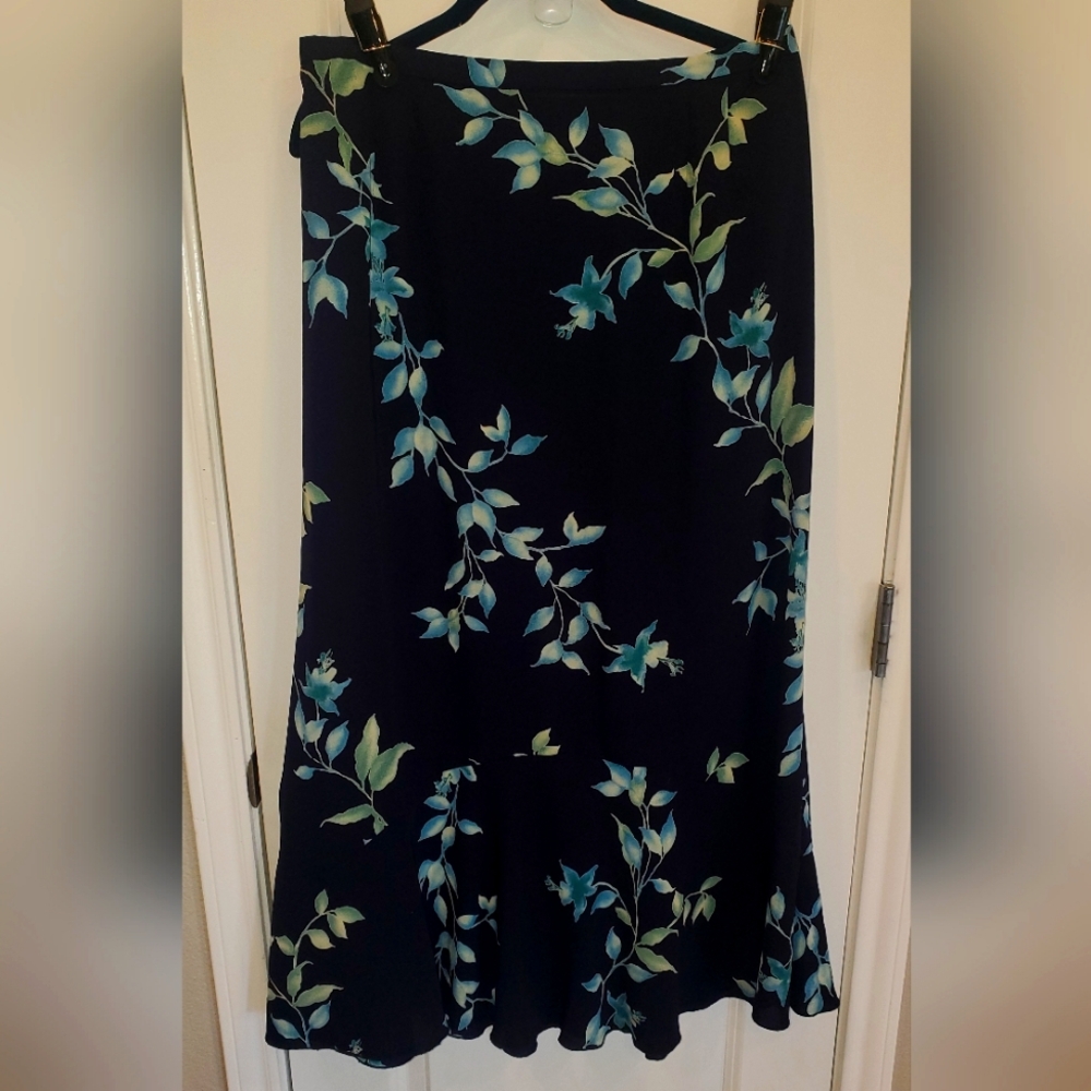 Vintage Norton McNaughton Maxi Skirt, Black and Blue Floral, Women's Size Large